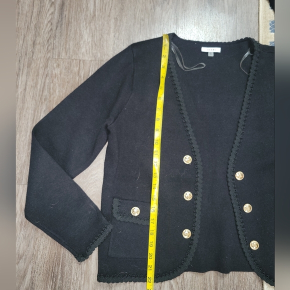 Sioni Black Faux Double Breasted Gold Button Front Short Jacket Evening Glam MD - Picture 14 of 14